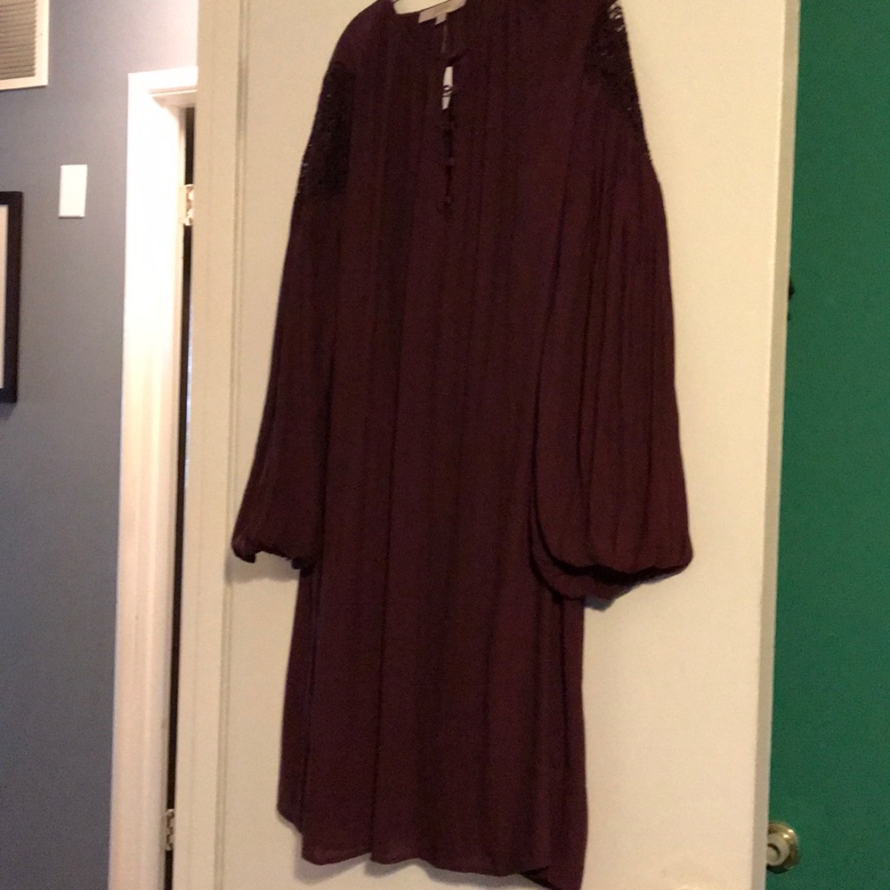 Loft Maroon Balloon Sleeve Dress